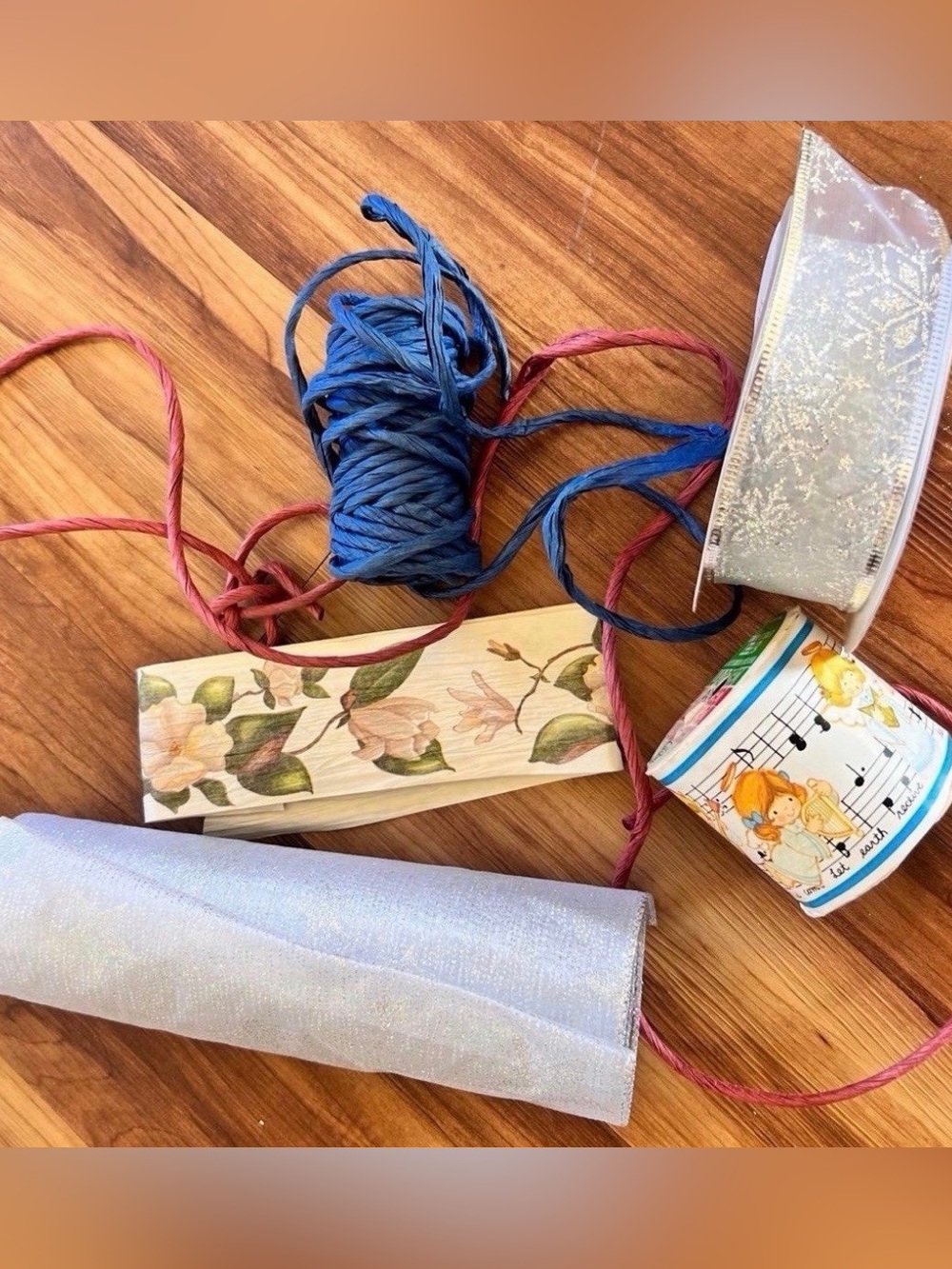 Vintage Craft Supply Lot Ribbon Paper Twist Raffia Floral Wired Ribbon Bundle
